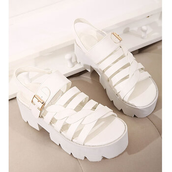 2014夏季新款女凉鞋韩国明星大牌松糕厚底齿轮底街拍舒适凉鞋白色39