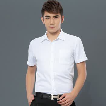 普罗蒙(prenomen) 夏季白男士短袖衬衫男修身英伦商务正装韩版男衬衣