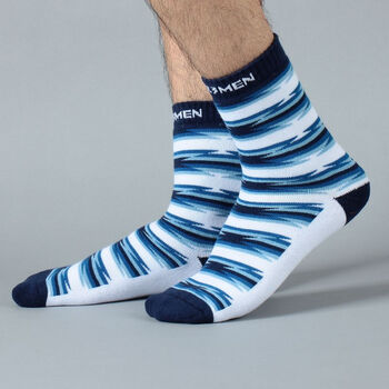 23men爱杉士 正品纯棉男士中筒袜 条纹加厚毛巾袜子 wzv08 蓝色 均码