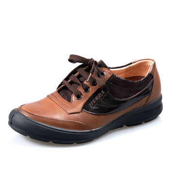 jierda吉尔达 纳米功能休闲皮鞋 牛皮透气舒适男鞋13616-3k 浅棕色 40