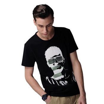 积普jipu新款男装人头印花t恤 圆领潮牌t恤 黑色 xxl