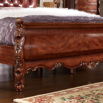 5米实木床 复古双人床 真皮床 卧室家具 排骨架床 1800*2000