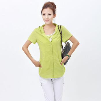 韩宿2012夏装新款女装短袖袖假两件套t恤32-6820 鹅黄绿 xxl