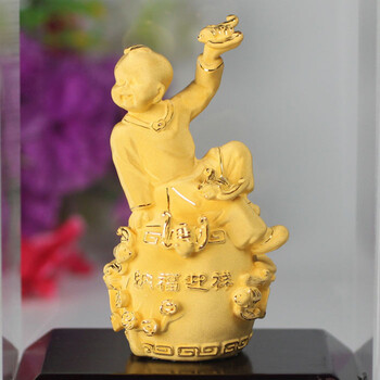 电铸24k黄金祥福迎祥童子 孩子生日 满月祝福礼品 工艺品摆件