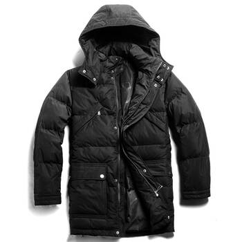 > 太阳谷 2012新款轻薄男式中长款连帽大码羽绒服 1106 黑色 170/88b