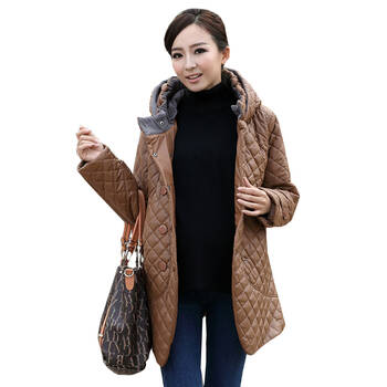 百伶妈妈孕妇装 秋冬装皮棉服皮衣孕妇棉衣11305 茶色 l