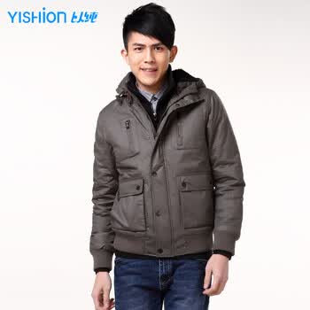 以纯yishion 冬装 男装休闲时尚棉衣厚外套男士保暖棉服 11411050 啡