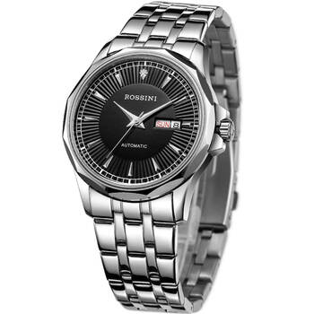 罗西尼(rossini)手表 雅尊商务系列自动进口机芯黑盘钢带机械情侣表男