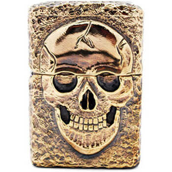 zippo 打火机 五面雕刻 金色骷髅头 重盔甲 jz39660