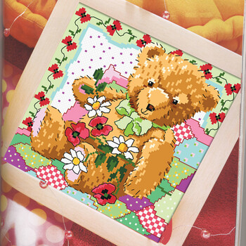 法国进口dmc十字绣套包 花中小熊 11ct-3股米黄布