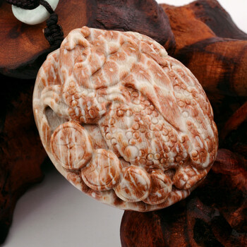 域石 红珊瑚化石把件守财神貅000493新疆天然红珊瑚化石精雕