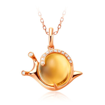 周大福 蜗牛18k金镶钻石/黄晶吊坠 v91598