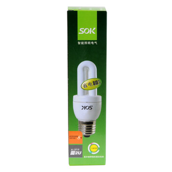 SOK三基色节能荧光灯管5W-2U-E27暖光色10只装