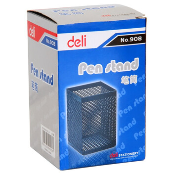 得力（deli）金属网纹方形笔筒 办公学习用品桌面收纳盒 黑色