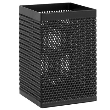 得力（deli）金属网纹方形笔筒 办公学习用品桌面收纳盒 黑色