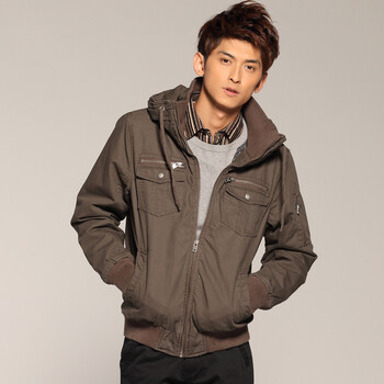 以纯yishion 秋冬装 休闲男装棉衣外套 男士棉服短款外套 11411803 啡