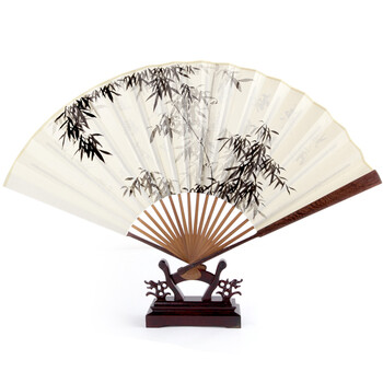 丝艺堂扇子 玉竹手绘竹子纸扇子 礼品折扇 男扇 工艺扇 鸡翅木色