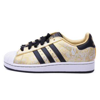 三叶草 女 经典贝壳头精致抽象街头涂鸦低帮百搭复古板鞋 g63095 金色