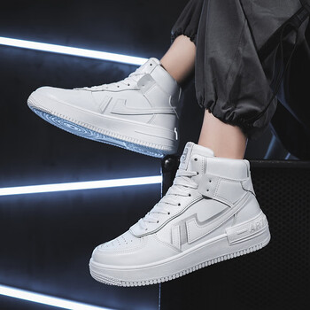2024新款小白鞋男百搭鞋子男潮鞋秋季白色高帮鞋男士厚底休闲板鞋