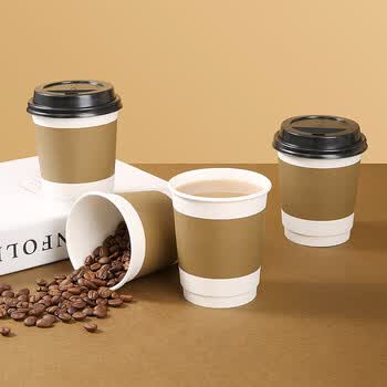拜杰一次性咖啡杯一次性杯子牛皮纸杯豆浆杯热饮杯奶茶杯 280ml25只