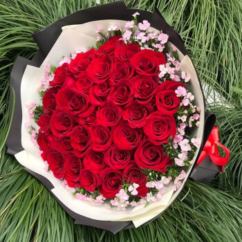 千柏怡生日纪念日花束鲜花速递香槟红玫瑰同城全国配送礼物全国花店配送 33朵红玫瑰花束 平时