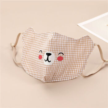 oeing儿童纯棉男女童小孩宝宝学生可水洗透气可爱卡通口罩米色小熊