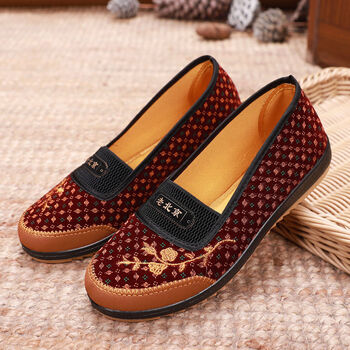 小脚鞋子矮个子老年人妈妈鞋防滑女老人鞋老婆婆鞋中巾红格盛元祥36码