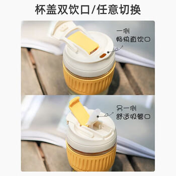 乐扣乐扣（LOCK&LOCK）咖啡杯耐热玻璃水杯子男女学生便携式双饮吸管杯随手杯500ML粉色