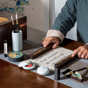 梅林笔庄文房四宝精品套装高档礼盒专业级毛笔书法国画练字成人初学者印章笔墨纸砚全套千里江山高盒套装