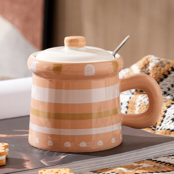 贝瑟斯陶瓷马克杯带盖喝水杯子复古咖啡杯泡茶杯早餐牛奶杯高颜值伴手礼