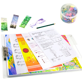 金得利A3试卷整理夹绑带文件夹资料夹科目标签可替DIY初高中学生用卷子收纳神器粉色蓝色米白色随机发SJ004