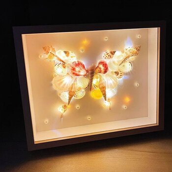 queenjoy贝壳小夜灯手工diy材料包自制蝴蝶月亮贝壳海螺相框装饰送