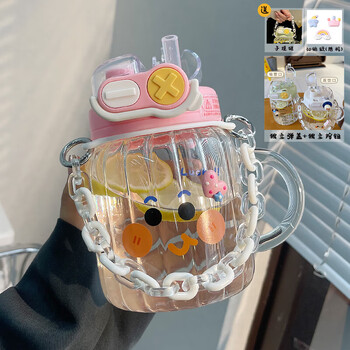 钢盾水杯女生玻璃杯高颜值新款2022大容量带把咖啡牛奶夏季吸管杯子