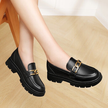 英伦小皮鞋女真皮宽头2022新款一脚蹬软皮妈妈厚底单鞋春秋乐福鞋5777