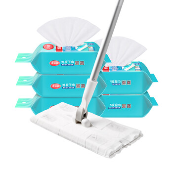 美丽雅一次性夹布平板拖把静电除尘去污拖布干湿两用配除尘纸130张2件
