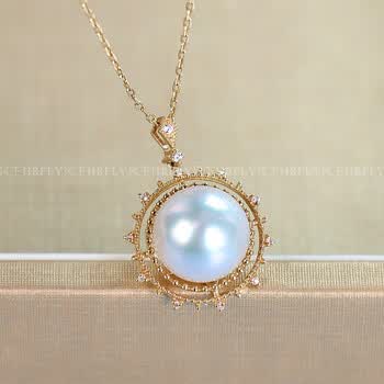 18k金南洋澳白珍珠吊坠 正圆 强光 无暇澳白 18k金珍珠项链如璀璨星河