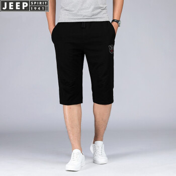 JEEP吉普短裤男运动短裤夏季休闲五分裤直筒中裤 黑色 XL