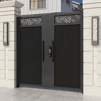 对户外新进户复古街门中式庭院开门乡村双开门灰色别墅标准铁艺门大门