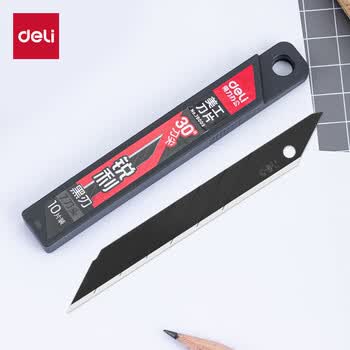 得力（deli）30°角小号美工刀片/裁纸刀片防锈耐磨黑刀片精雕细刻9mm 10片/盒 36盒采购装 办公用品 78003-36