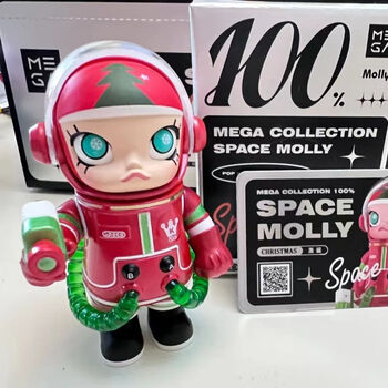 mart)泡泡玛特mega珍藏系列molly100%茉莉周年宇航员手办盲盒整盒隐藏