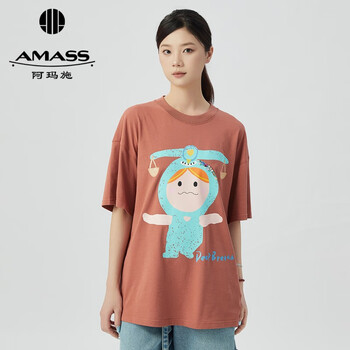 阿玛施（AMASS）女装新款圆领宽松中长十二星座童趣印花短袖纯棉T恤女5300999 天秤座 M (3码)【图片 价格 品牌 报价】-京东