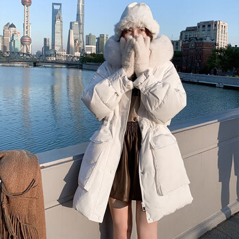 北极绒时尚羽绒服女2022冬白鸭绒收腰狐狸毛领中长款减龄外套女潮7317