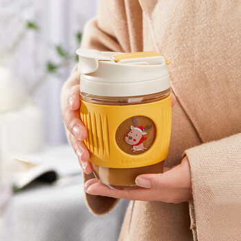 乐扣乐扣（LOCK&LOCK）儿童水杯咖啡儿童水杯 吸管杯可爱牛奶杯子果汁杯350ml圣诞麋鹿