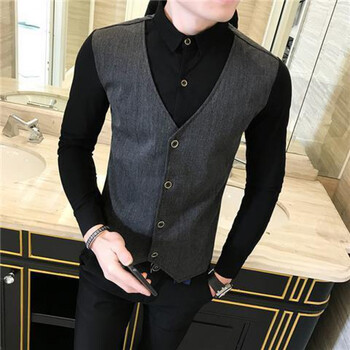 马甲加绒加厚长袖衬衫男士冬装抗寒百搭保暖男生上衣41黑灰色常规款xl