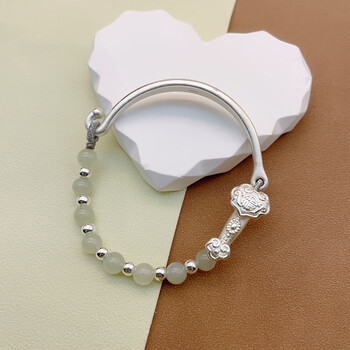 小米星半镯手链如意半镯半链手链女新款和田玉简约手镯 足银如意半镯