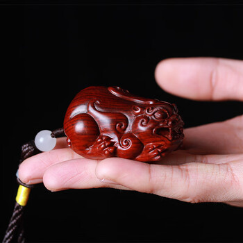 drck印度木雕天禄貔貅摆件实木工艺品貔貅手把件