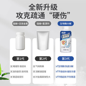 巨奇（JUQI）高速管道疏通剂泡泡粉厨房下水道强力溶解厕所马桶地漏350g3瓶