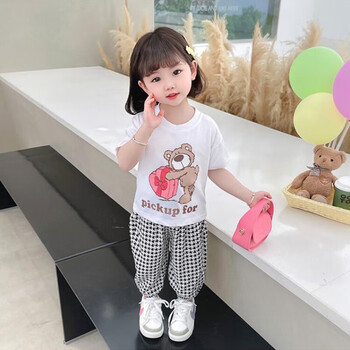 迪凡熊小女孩休闲套装女童夏装韩版洋气中小童童装一岁宝宝衣服儿童