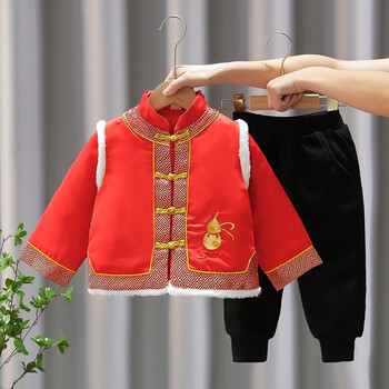 小黄鸭森活一岁宝宝衣服儿童服装男童喜庆兔年春节装中小童过年加厚夹