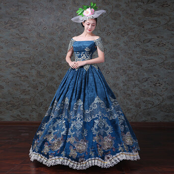 欧洲中世纪宫廷礼服欧洲古典派对化妆舞会聚会舞台演出 蓝色单裙子 s